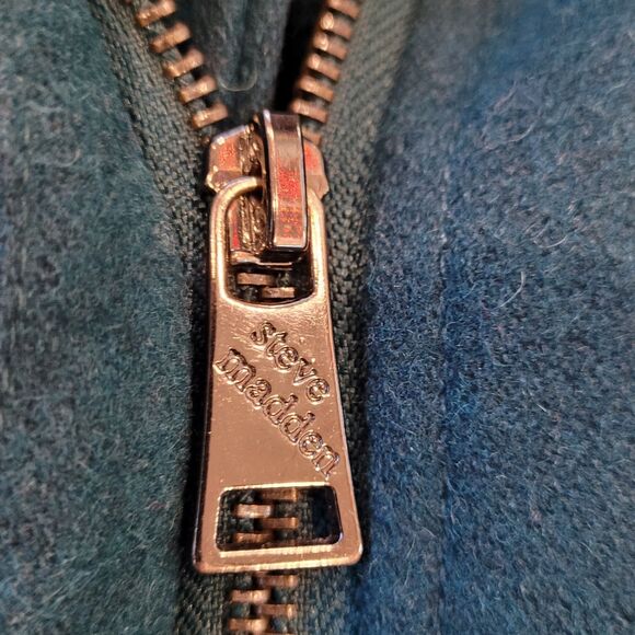 Steve Madden Womens Green Zip Wool Blend Coat Size M Peacoat Snap Pockets Warm - Picture 7 of 13